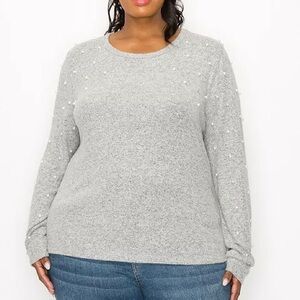 Coin 1804  Heather Gray Pearl-Accent Crewneck Top